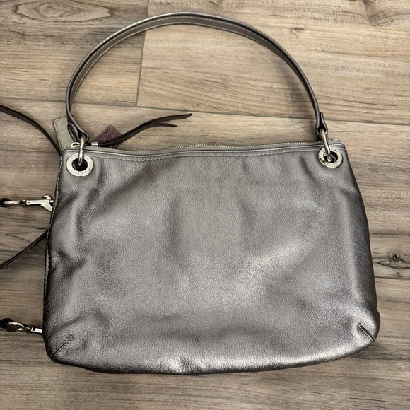 Coach Poppy Metallic Silver Leather Shoulder/Crossbody Bag with Silver Hardware - Picture 10 of 16
